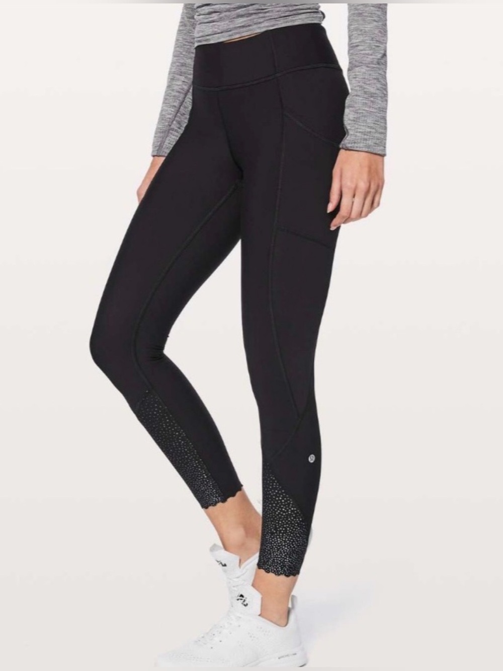 Lululemon Tight Stuff Running Leggings Size 8 Reflective Polka Dot Scallop Hem